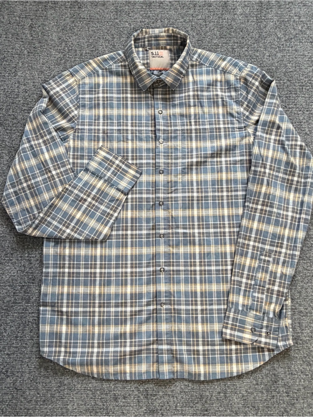 5.11 Tactical Mens Small Plaid Long Sleeve Button Down Shirt Blue Gray Cotton